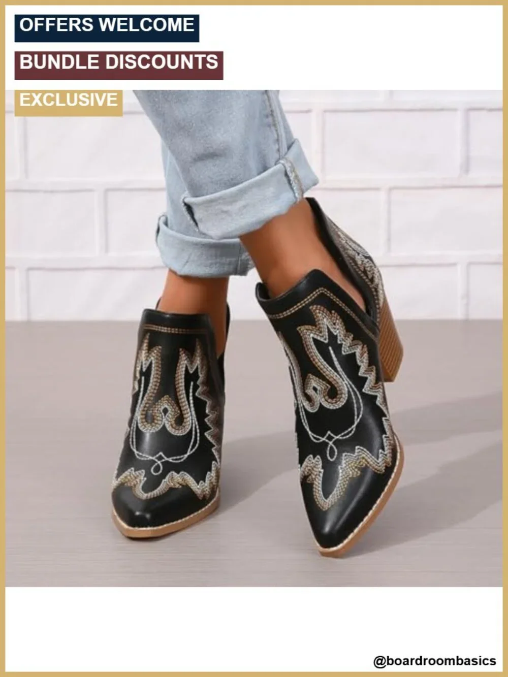Women's Cowgirl Ankle Boots with Western Embroidery & Pointed Toe